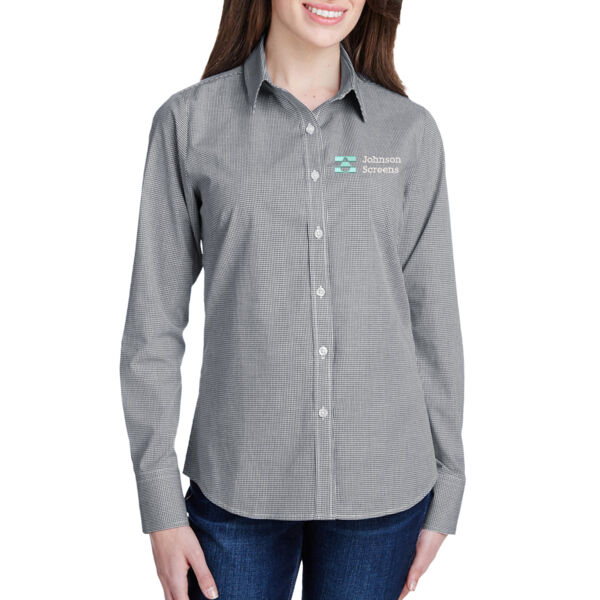 Artisan Collection by Reprime - Women's Microcheck Gingham Cotton Shirt - Embroidered Logo Thumbnail