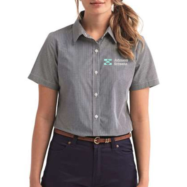 Artisan Collection by Reprime - Women's Microcheck Gingham Short Sleeve Cotton Dress Shirt - Embroidered Logo Thumbnail